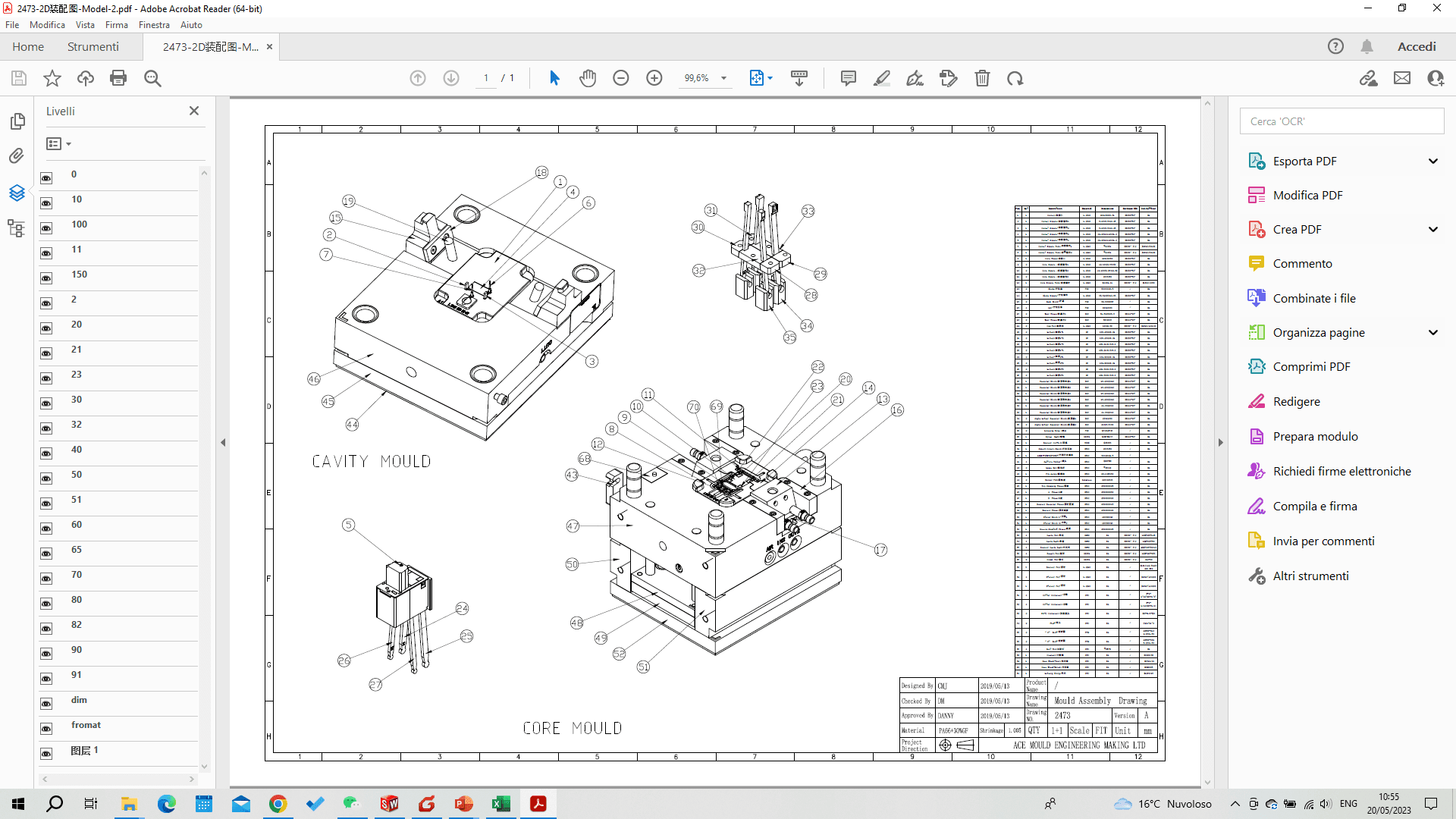 Injection mould core side with slider mechanism